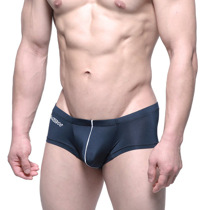 Navy blue metro male wear entropy swim trunks with white piping and subtle waistband logo for men