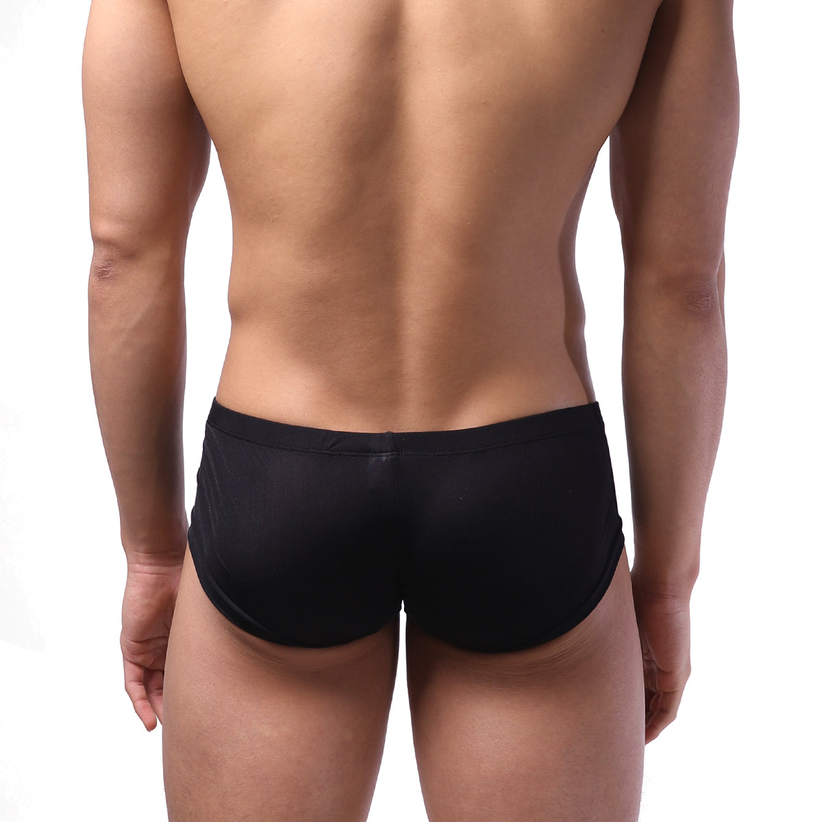 MetroMaleWear Oscar Boxer black form-fitting swim trunks with smooth stretchy fabric and snug waistband front view