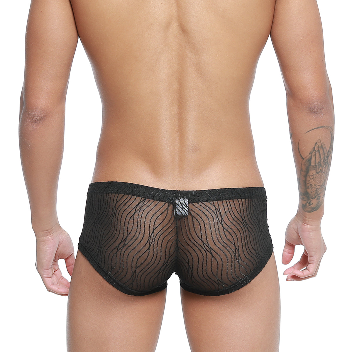 MetroMaleWear Bruma trunk 2125-30 black sheer mesh briefs with wavy pattern and solid black waistband front view