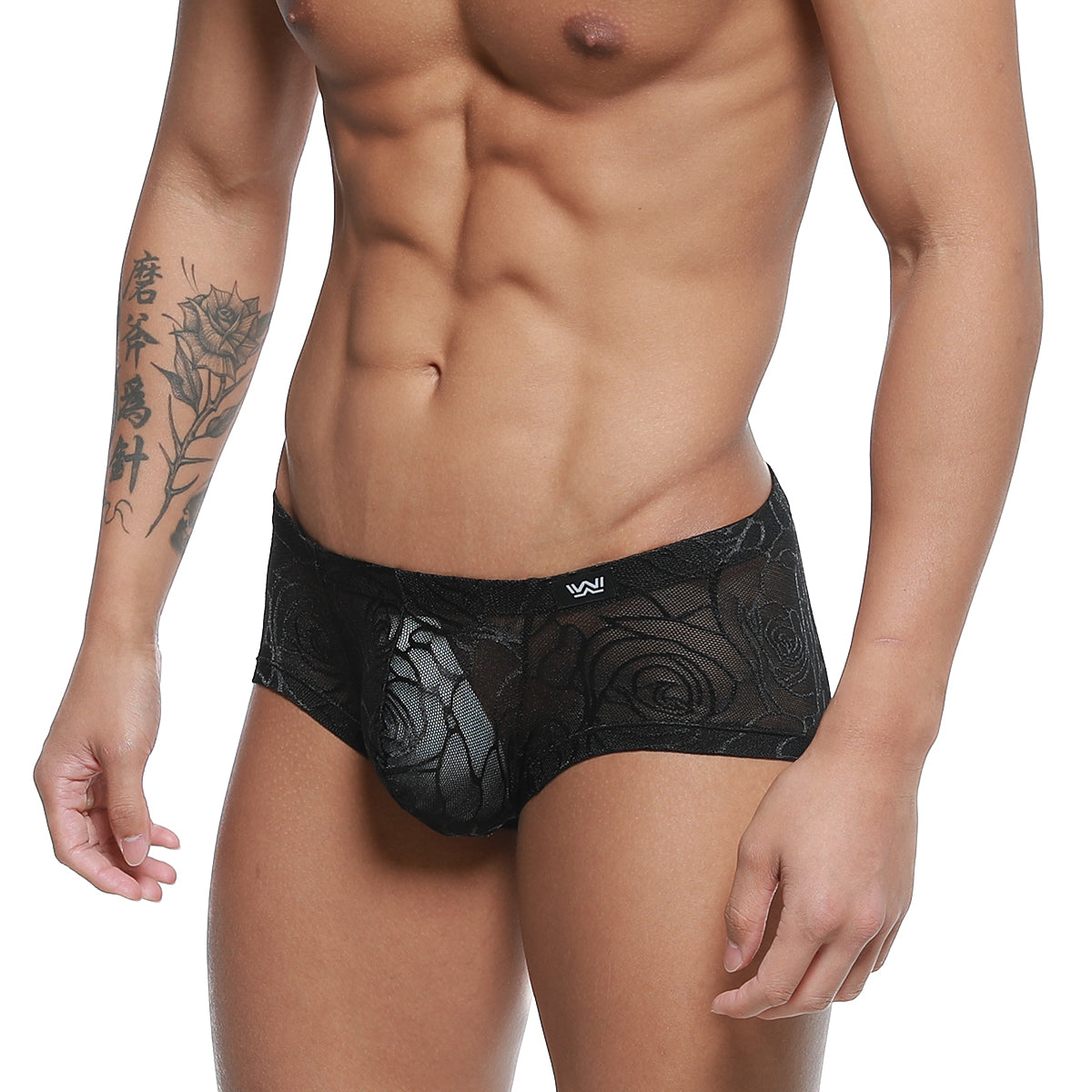 Black lace mens briefs metroMalewear rosa trunk 2125-31 with intricate rose pattern and subtle mesh texture