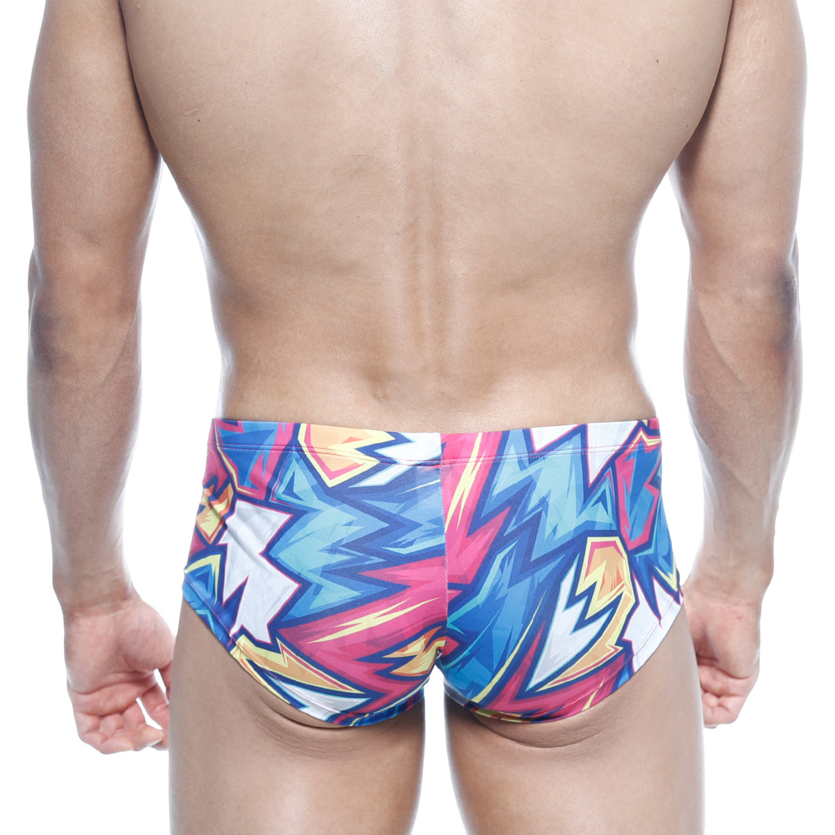 MetroMalewear oscar boxer atractivo 2125-33 vibrant graffiti swim trunks with blue pink yellow zigzag pattern