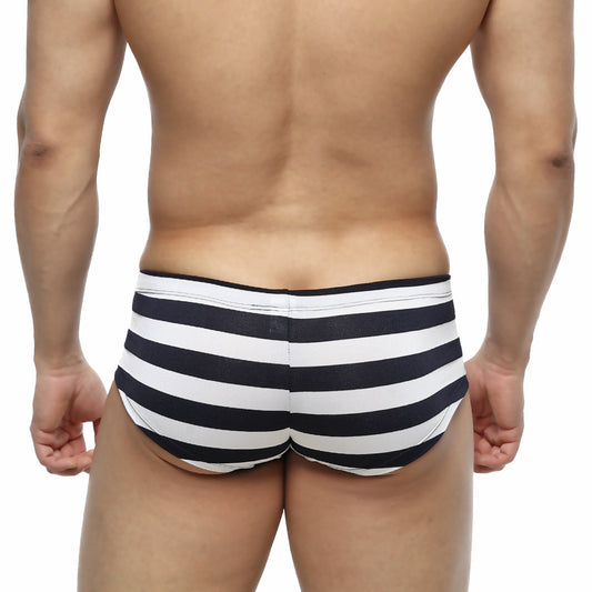 MetroMaleWear Oscar Boxer Stripe 2125-41 black and white striped men’s swim trunks with horizontal pattern