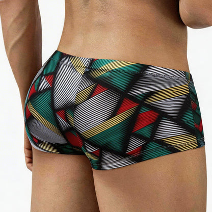 MetroMaleWear Cebada trunk 2125-50 vibrant geometric-patterned swim trunks in green red yellow and black with bold stripes