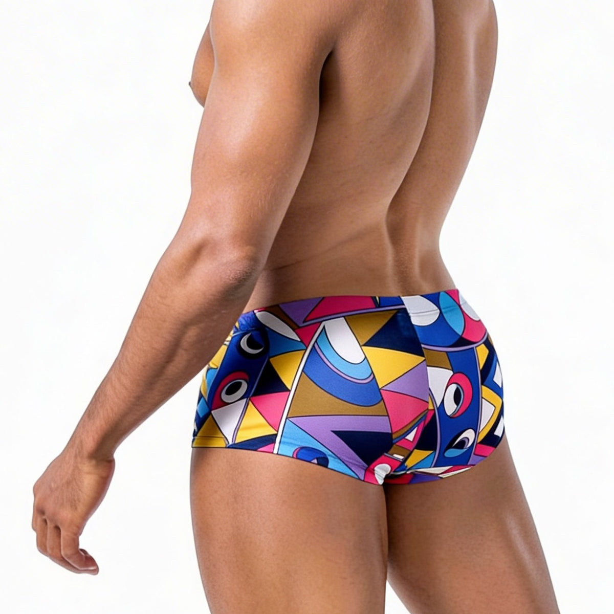 MetroMalewear picasso trunk 2125-51 vibrant geometric-patterned swim trunks in bold blues pinks yellows and purples