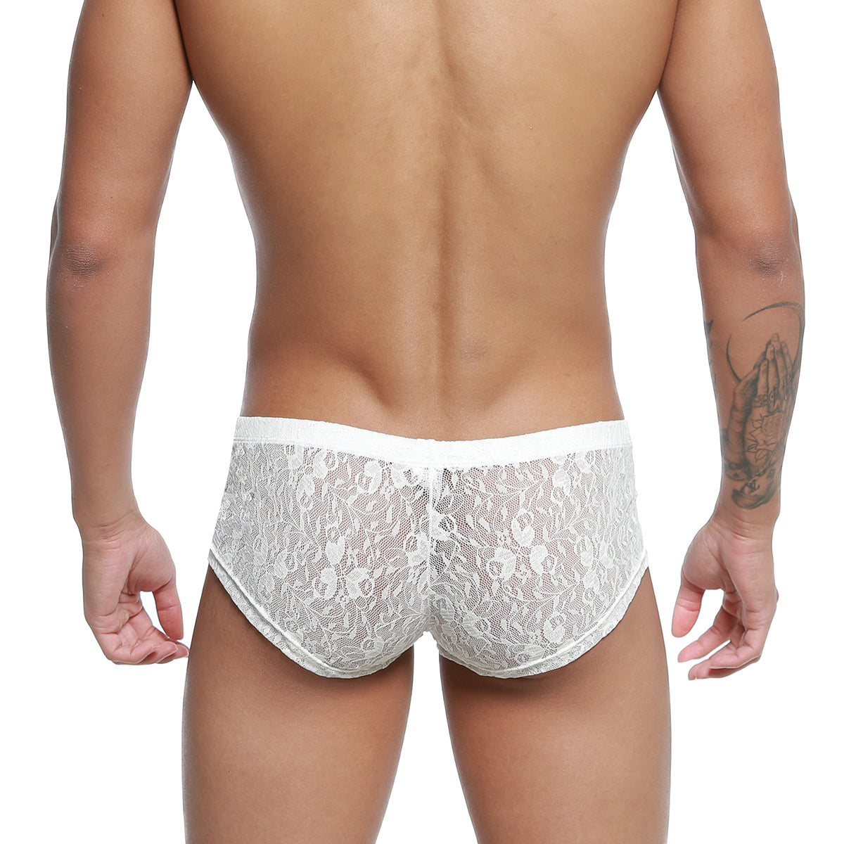 White lace men’s briefs with delicate floral pattern and elastic waistband metro male wear bordado trunk ivory 2125-57