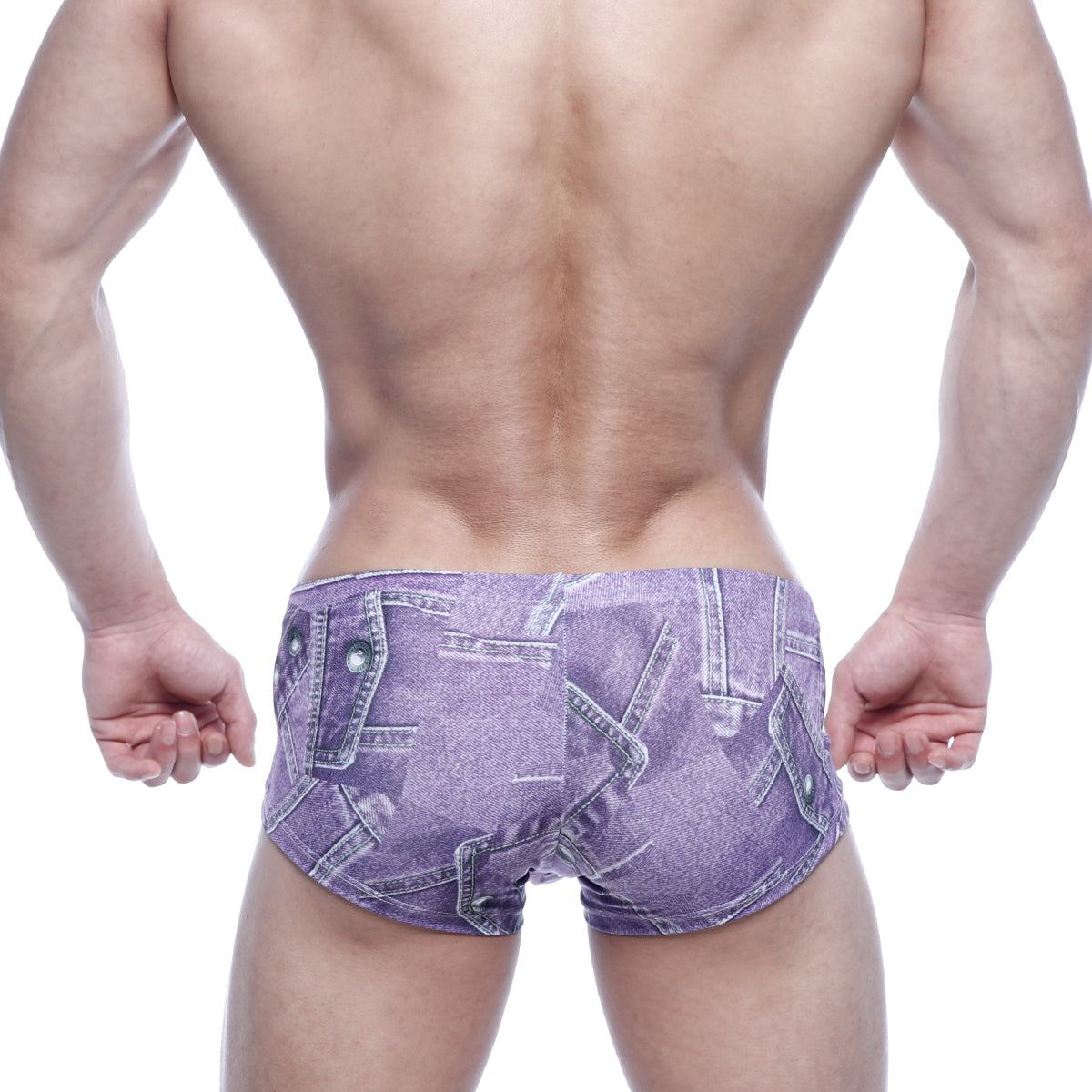 Purple denim-patterned metro male wear oscar tailored fit boxer briefs with stitched pocket details