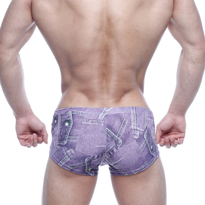 Purple denim-patterned metro male wear oscar tailored fit boxer briefs with stitched pocket details