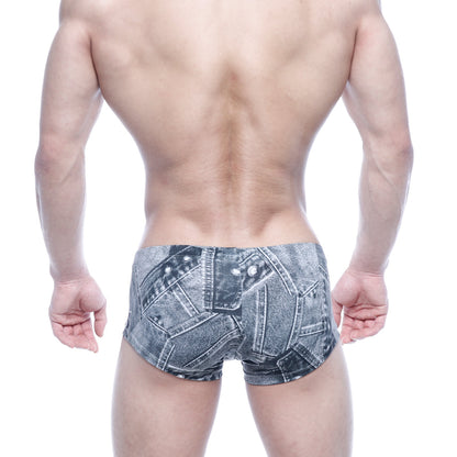 Gray denim-patterned men’s briefs with detailed stitched design by MetroMaleWear Oscar Boxer Denim Gray 2125-64