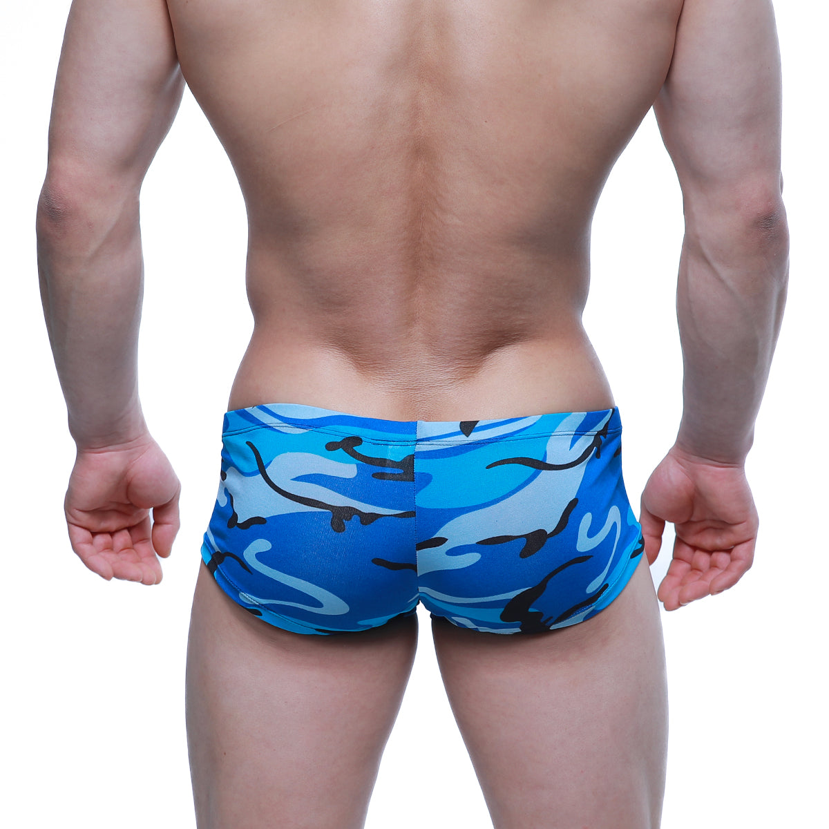 Blue and black camouflage-patterned swim trunks MetroMaleWear Equipaje Trunk 2125-83 for active water use