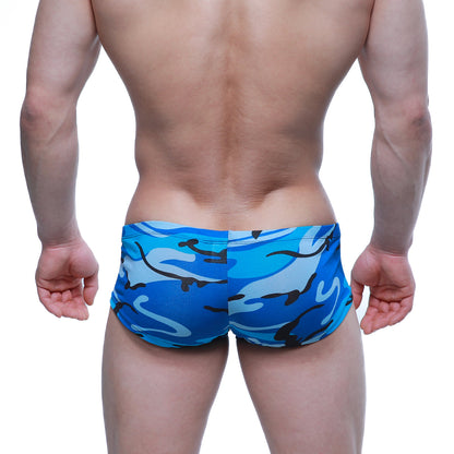Blue and black camouflage-patterned swim trunks MetroMaleWear Equipaje Trunk 2125-83 for active water use