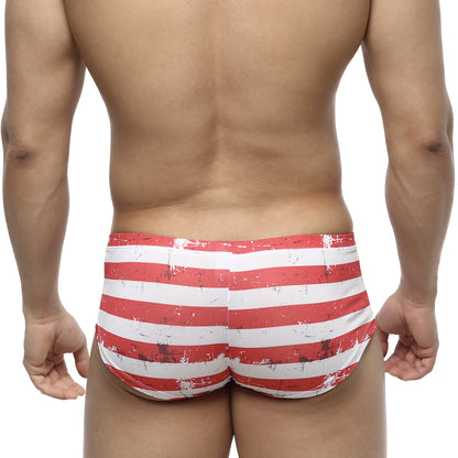 MetroMalewear batalla boxer 2125-92 red and white striped swim trunks with a distressed vintage look
