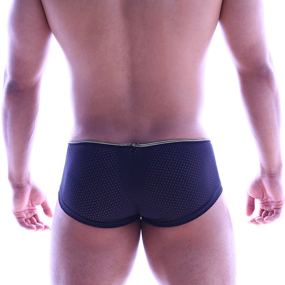 MetroMaleWear vigor trunk black mesh briefs with subtle white trim along the waistband for comfortable wear
