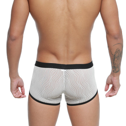 MetroMalewear iberico trunk ivory sheer white boxer briefs with black trim and wavy line pattern