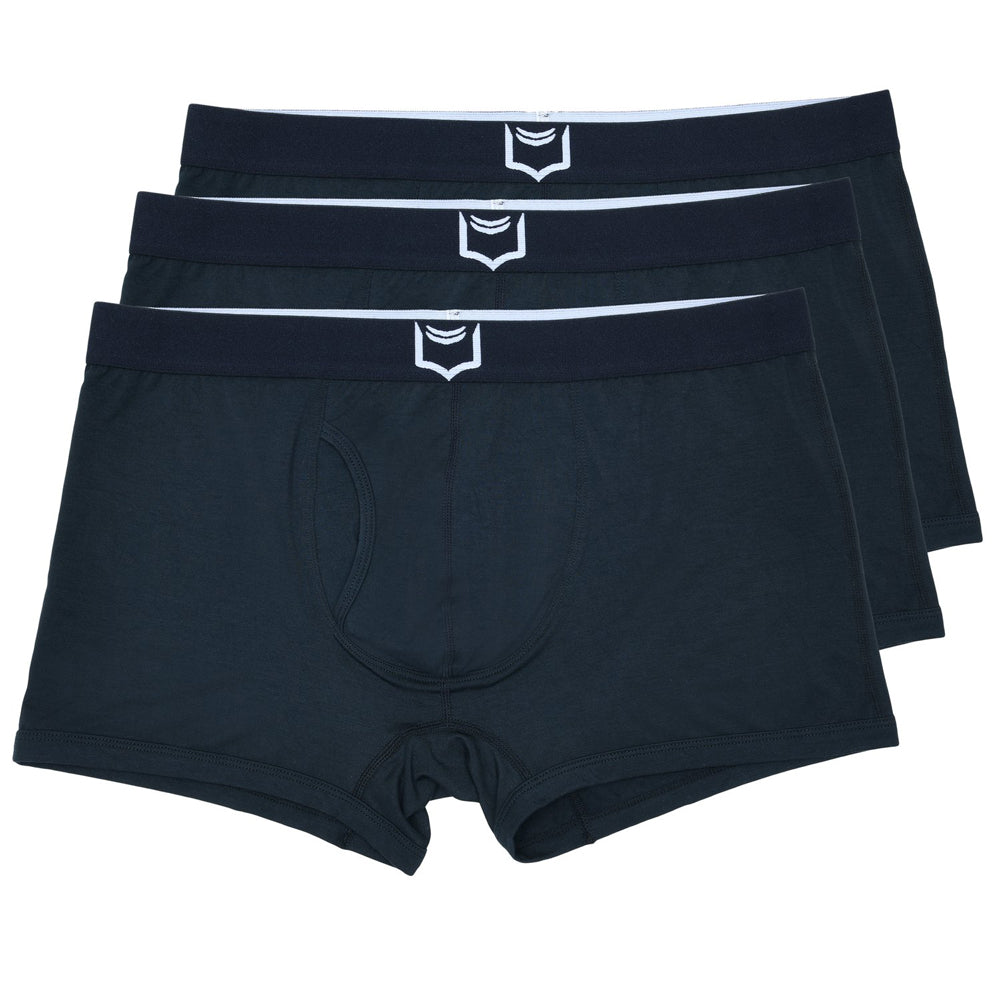 Black sheath 2.1 dual pouch boxer briefs with white logo trim on waistband in a 3 pack bundle