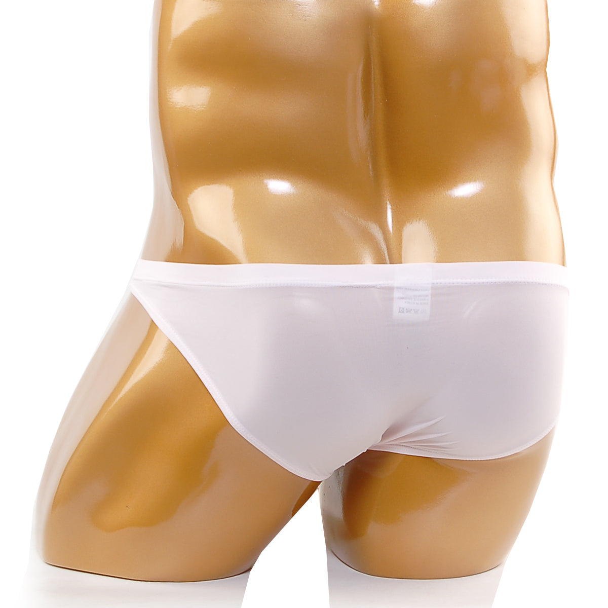 White smooth-textured briefs on a mannequin metroMalewear cannon hip brief nude 2203-02