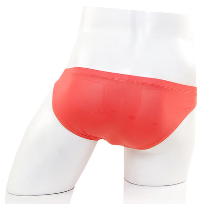 Bright coral metro male wear cannon hip brief swim trunks with smooth stretchy fabric and sleek design