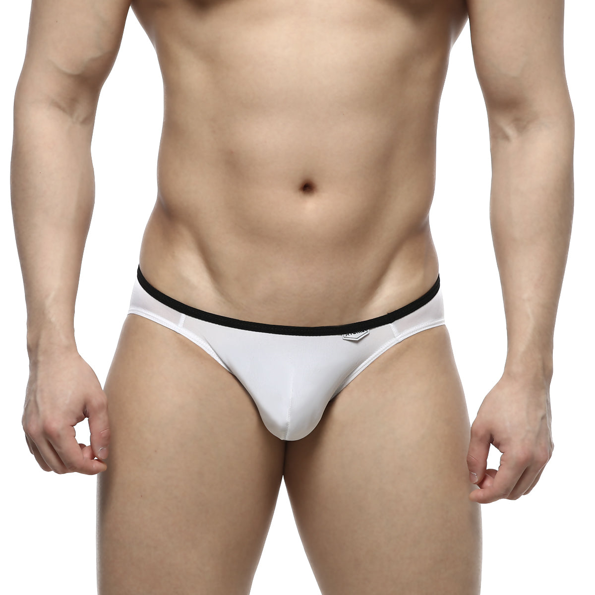 White men’s briefs with black elastic waistband by metromalewear over-limit bikini style 2206-00 in soft cotton