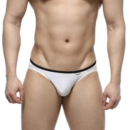 White men’s briefs with black elastic waistband by metromalewear over-limit bikini style 2206-00 in soft cotton