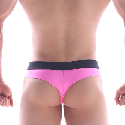 Bright pink MetroMaleWear snap thong with contrasting black waistband designed for comfort and style