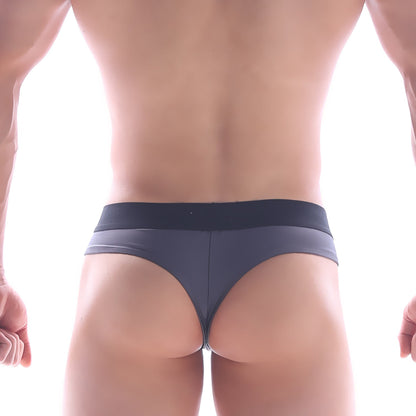 Dark gray sleek form-fitting thong with wide waistband from metromalewear in charcoal 2212-11