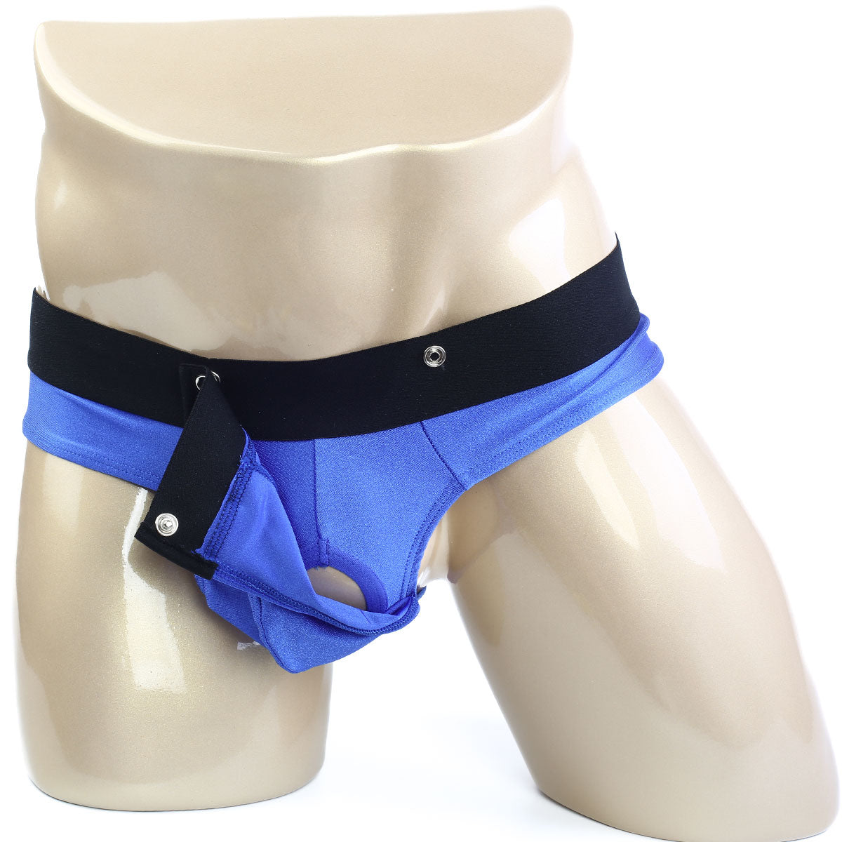 Blue athletic briefs MetroMaleWear snap thong royal 2212-18 with black waistband and snap closures in front
