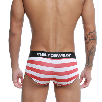 Metro male wear castro trunk patriot 2213-90 men’s briefs with red and white stripes and a black metrowear waistband