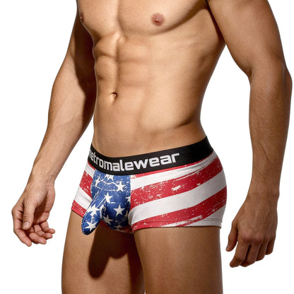 MetroMaleWear Castro trunk batalla 2213-92 american flag distressed men’s briefs with black waistband and brand name