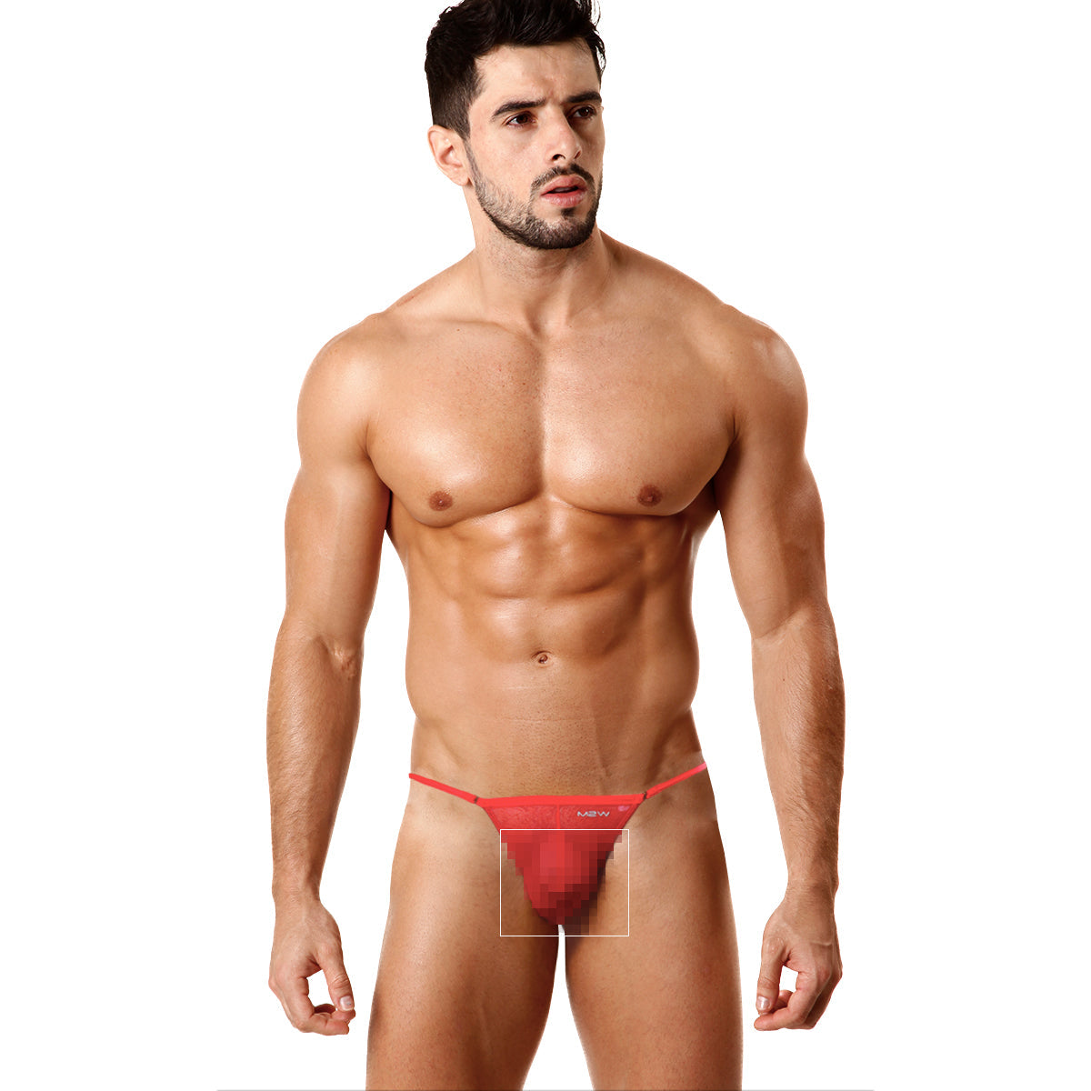 Red thong with subtle front logo from metromalewear cobra string collection in vibrant red color