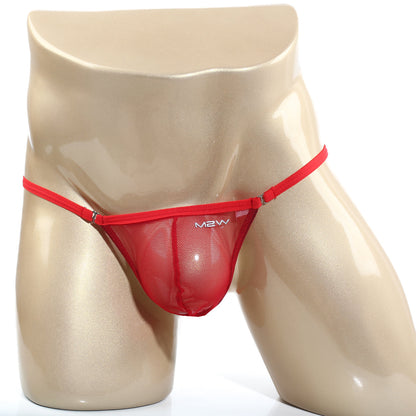 Metro male wear cobra string red 2214-12 red mesh thong with thin straps and mbw logo on front and metallic clasp