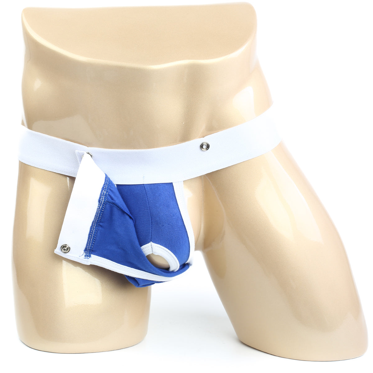 Blue and white mens briefs with button closure by Metromalewear SNAP G ROYAL 2216-18 for comfortable daily wear