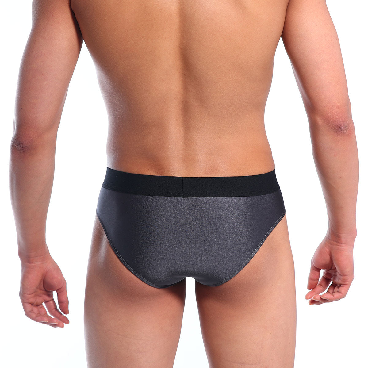 Black MetroMaleWear SNAP brief charcoal 2222-11 with sleek textured fabric and smooth waistband front view