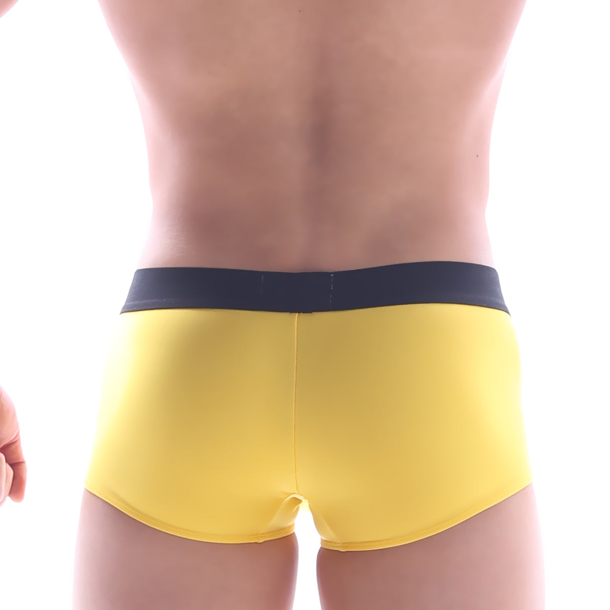 Bright yellow metroMalewear snap trunk briefs with dark blue waistband in soft breathable fabric for everyday comfort