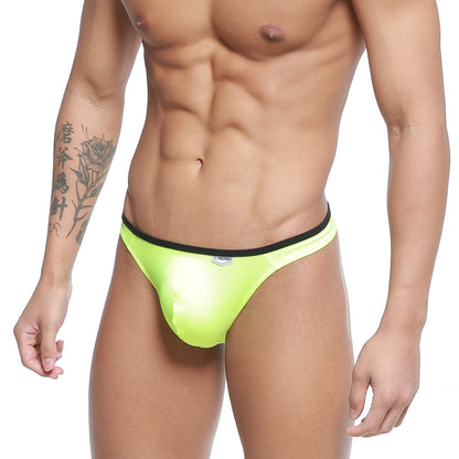 Bright neon green MetroMaleWear Over-Limit thong with black waistband and small white logo on front in stretchy fabric