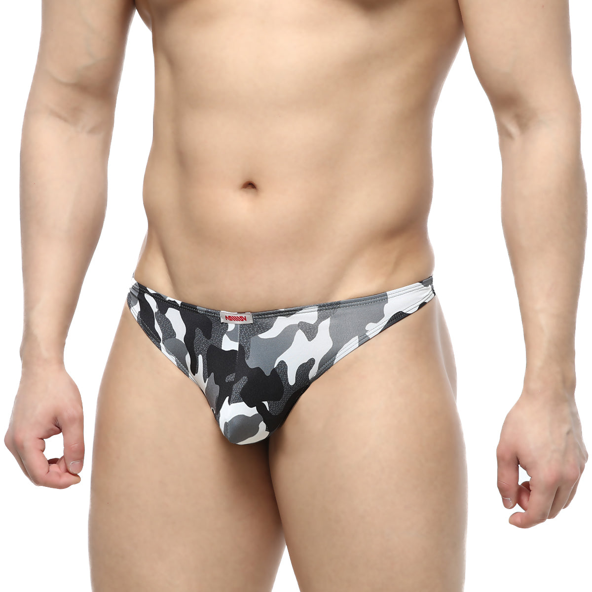 Metro male wear pouch thong gray camo 2302-52 snug fit men’s briefs with black white and gray camouflage pattern