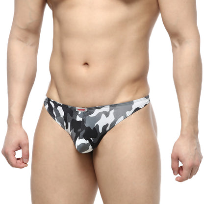 Metro male wear pouch thong gray camo 2302-52 snug fit men’s briefs with black white and gray camouflage pattern
