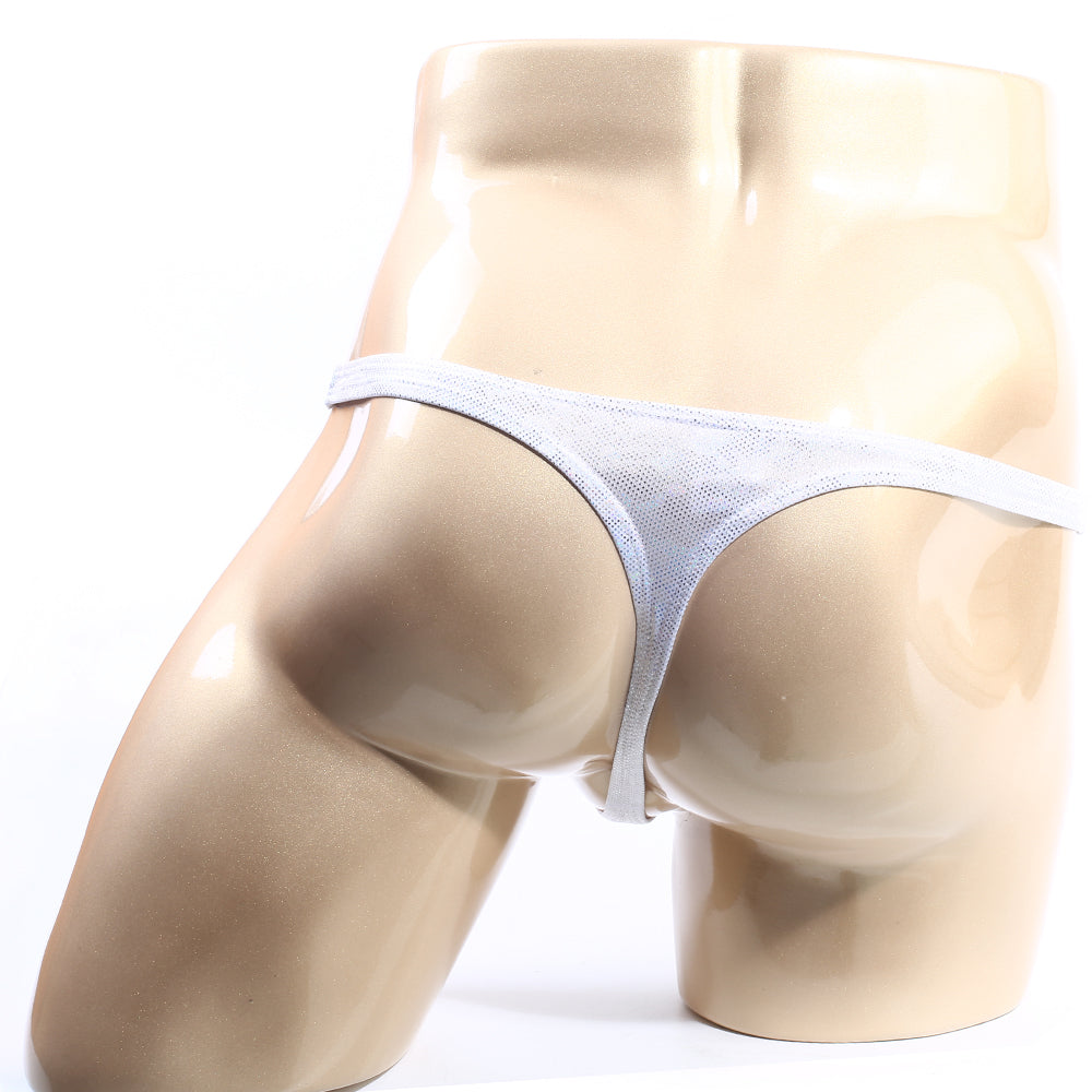 Light gray mesh metro malewear alucinacion thong 2302-m89 with thin seamless design visible from front view