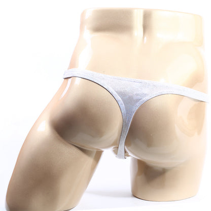 Light gray mesh metro malewear alucinacion thong 2302-m89 with thin seamless design visible from front view