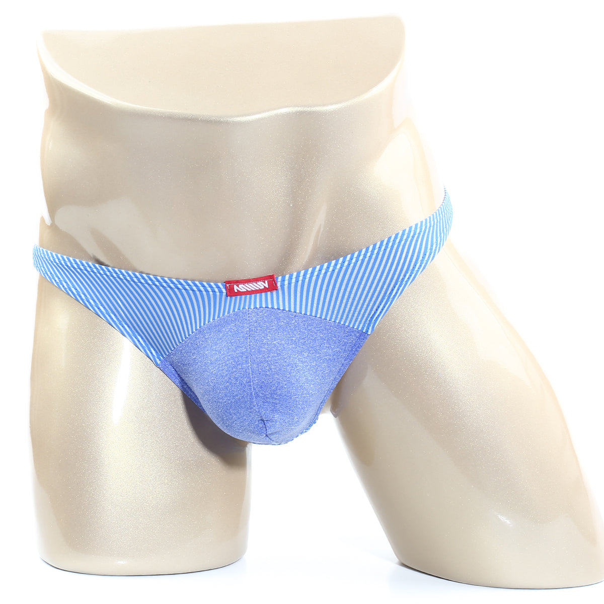 MetroMaleWear Awesome Thong Blue 2302-S08 fabric briefs in blue striped and solid design with red brand tag