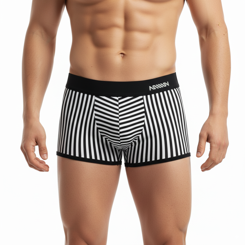 Black and white striped men’s boxer briefs with a black anhui waistband metro male wear pierrot boxer jock