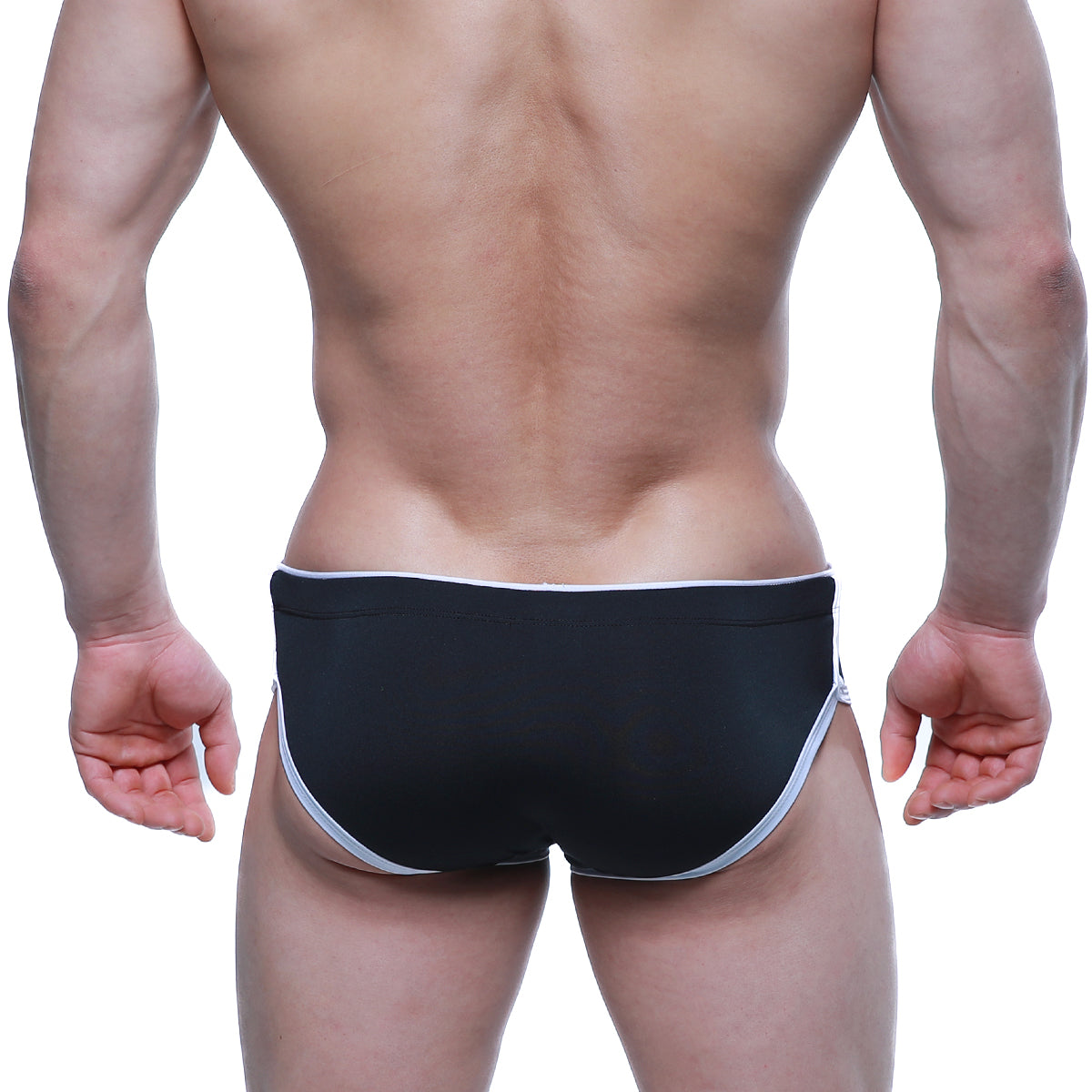 Black briefs with white trim metro male wear havana short boxer black 2323-20 front view