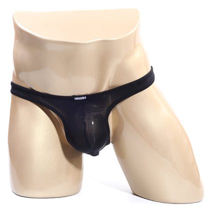 Black sheer mesh thong with solid black waistband and anony embroidery from metromalewear soto bikini black 2324-20