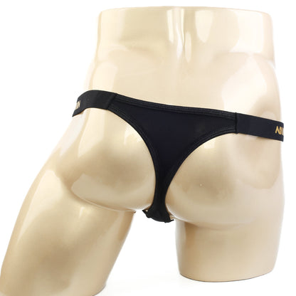 MetroMaleWear estrema black thong with narrow waistband and gold lettering on the sides for stylish comfort