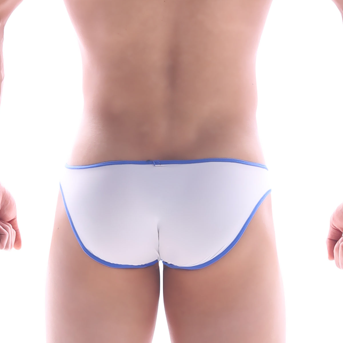 MetroMaleWear Gram Bikini white briefs with blue trim featuring a comfortable fit for everyday wear