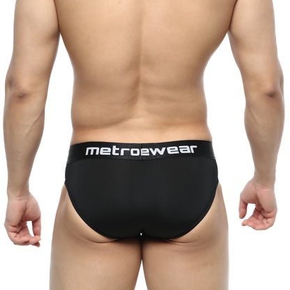 Black metrowear dolce brief 2506-20 with white logo waistband featuring comfortable metrowear fabric design