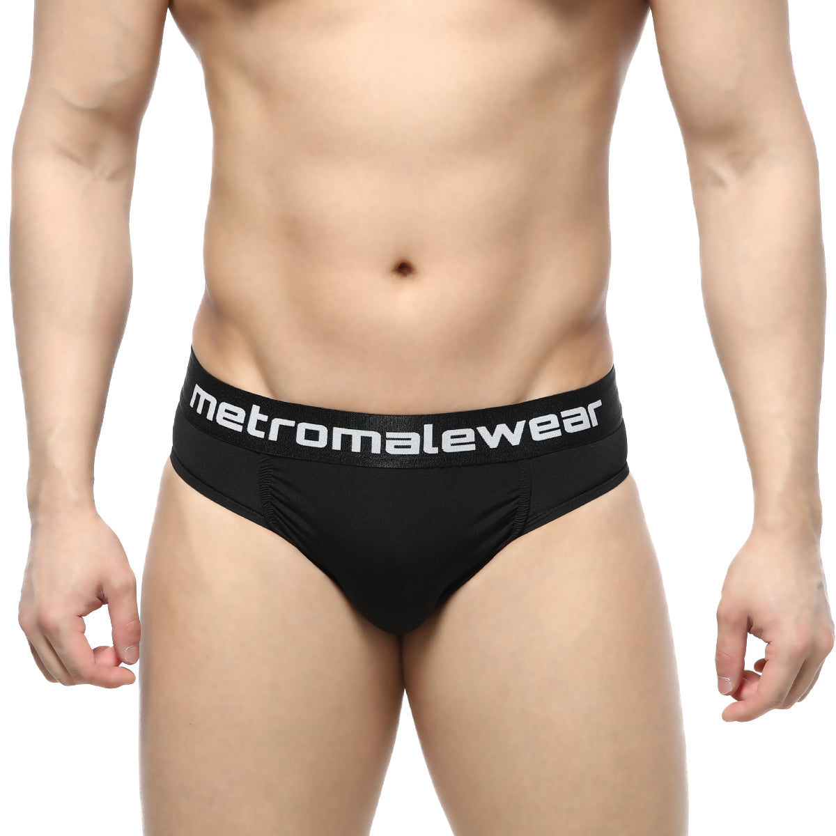 Black metromalewear dolce briefs with white logo waistband designed for comfortable everyday wear