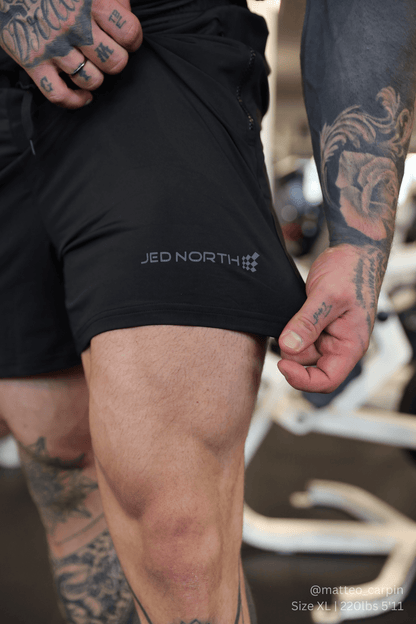Jed North Men's Agile Bodybuilding 4'' Shorts w Zipper Pockets - Noir