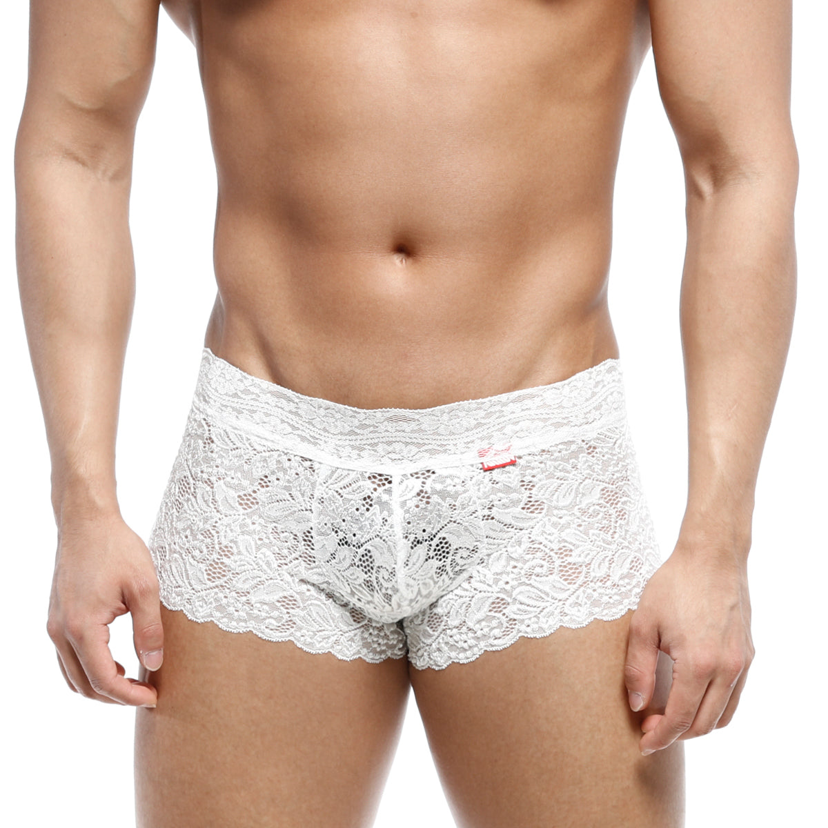 White lace men’s briefs metro male wear lace trunk white 2613-00 with intricate floral patterns and scalloped hem