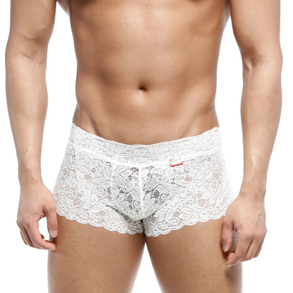 White lace men’s briefs metro male wear lace trunk white 2613-00 with intricate floral patterns and scalloped hem