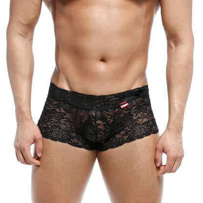 MetroMaleWear lace trunk black 2613-20 fitted men’s underwear with intricate floral lace patterns in black