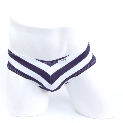Navy and white striped men’s briefs with chevron pattern from metromalewear ventura brief stripe 2713-40